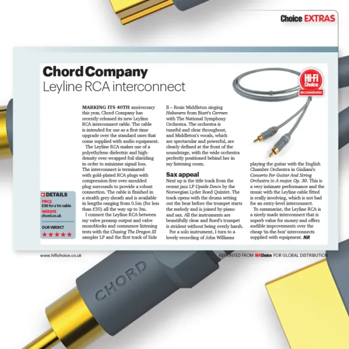Аналоговий аудіокабель CHORD Leyline 2RCA to 2RCA 2m