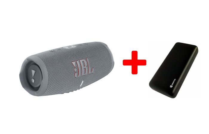 JBL Charge 5 Grey + батарея 20000 мАг Griffin GP-149-BLK (JBLCHARGE5GRYPB)
