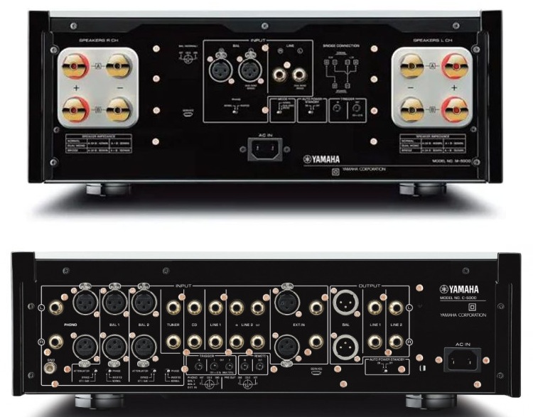 Задня панель та балансні роз'єми XLR підсилювачів Yamaha C-5000 і M-5000